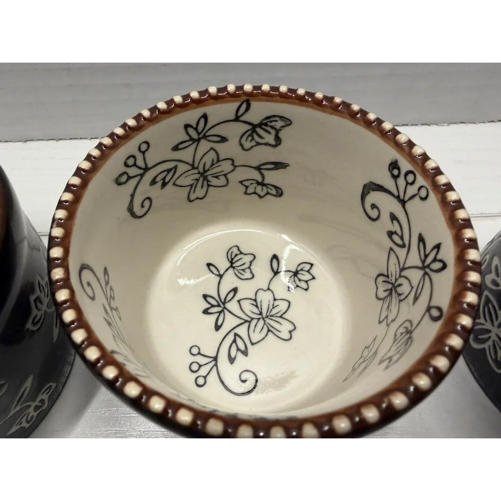 Set Of 3 temp-tations Presentable Ovenware Floral Lace 5 oz. with Lids 818052